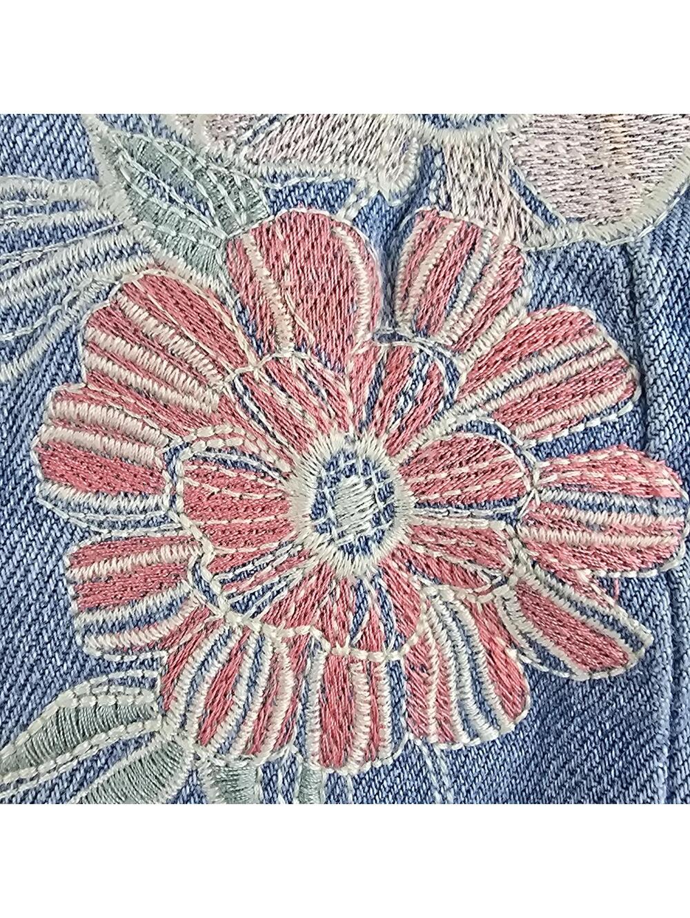 Liverpool Embroidered Floral Distressed Denim Mini Skirt Size 8/29 Raw Hem - Picture 4 of 7